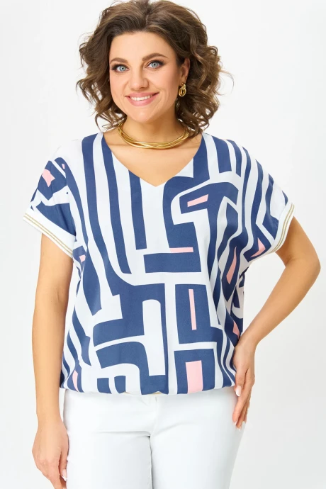 Блузка Swallow 839.1 Белый в светло-синий принт #1