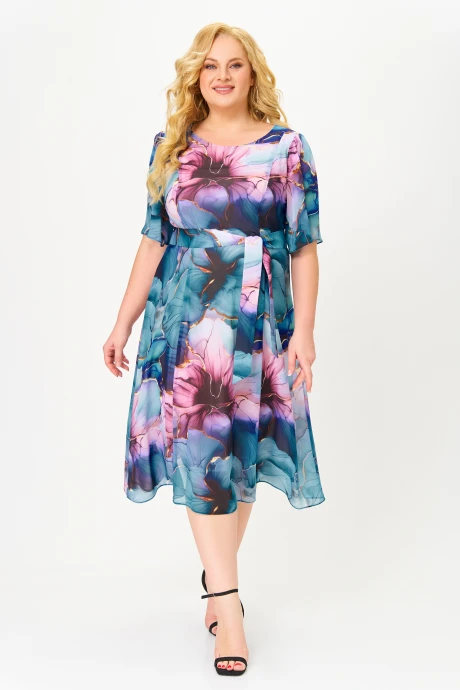 Платье Swallow 827 Бирюзово-розовые цветы #1