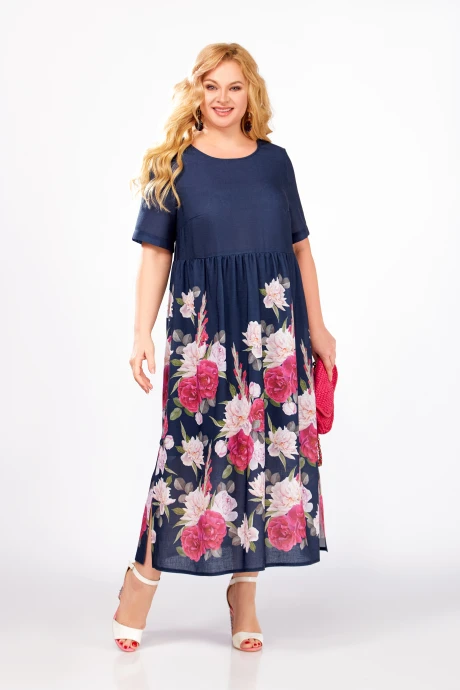 Платье Swallow 849 Тёмно-синий молочные цветы #1