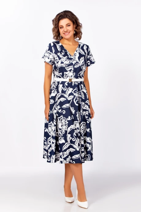 Платье Swallow 858 Глубинный_синий, белый_принт «цветы» #1