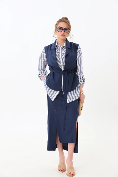 Юбочный костюм NikVa 957-2 индиго/бело-синие_полосы тройка #1