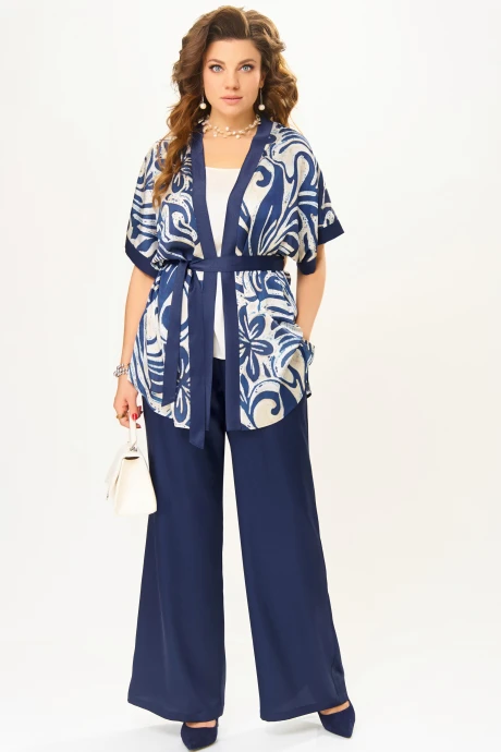 Брючный костюм FITA 4081 сине-бежевый тройка #1