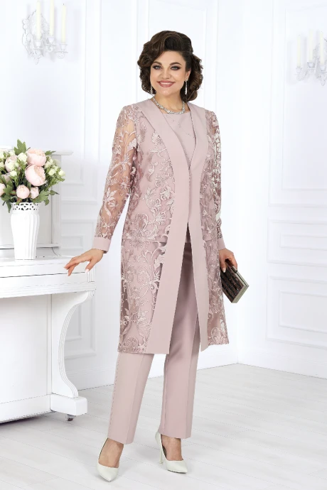 Брючный костюм Нинель Шик 6038 пудра тройка #1