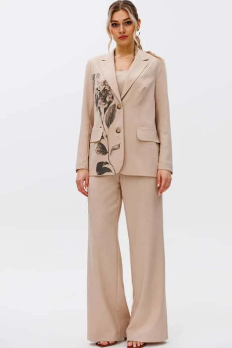 Брючный костюм GIZART 5204/1 А бежевый+гортензия тройка #1