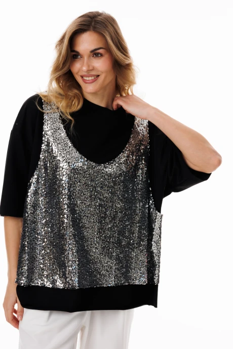 Блузка *Распродажа Ларс Стиль 1054 черный, металлик #1