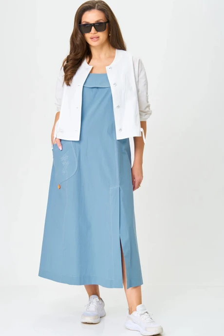 Костюм с платьем Карина Делюкс 1353 двойка бело-голубой #1