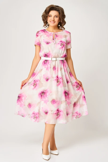 Платье Swallow 861.2 Бежево -молочный, принт «ярко-розовые маки» #1