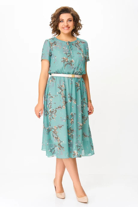 Платье Swallow 861.3 Бирюзовый, принт «коричневые веточки» #1