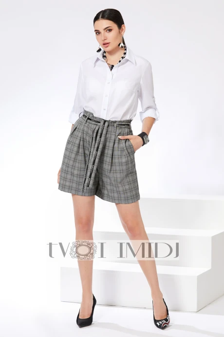 Костюм с шортами Твой Имидж 1738 белый - серый в клетку двойка #1