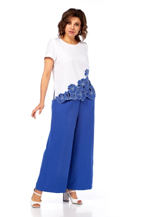 Брючный костюм Rishelie 989 василек+белый двойка #1