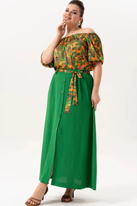 Юбочный костюм ANDINA 980 принт/изумруд двойка #1