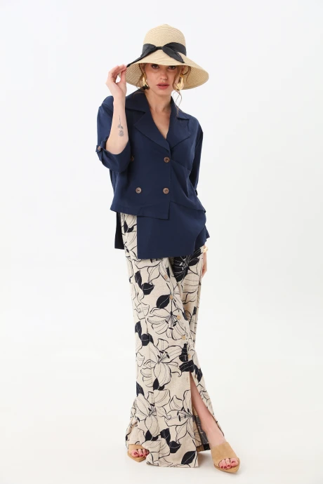 Брючный костюм NikVa 979-1 индиго_и_сине-песочные_лилии двойка #1