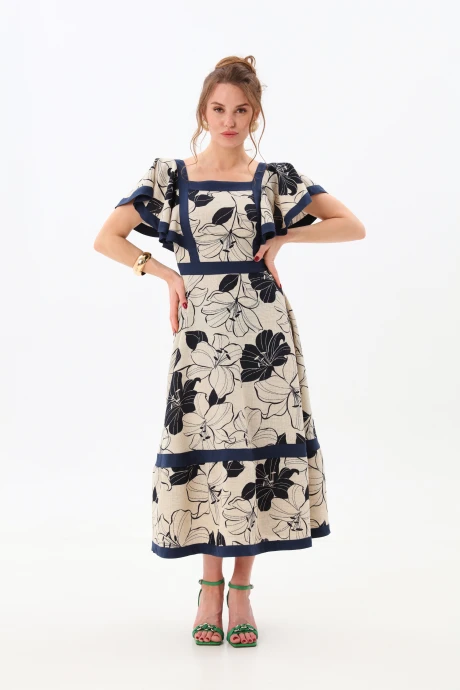 Платье NikVa 984-1 сине-песочные_лилии #1
