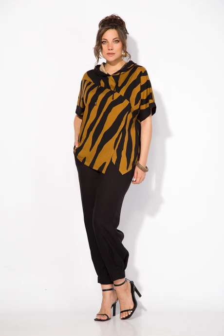 Брючный костюм Лилиана 1438н Карамель+черный двойка #1