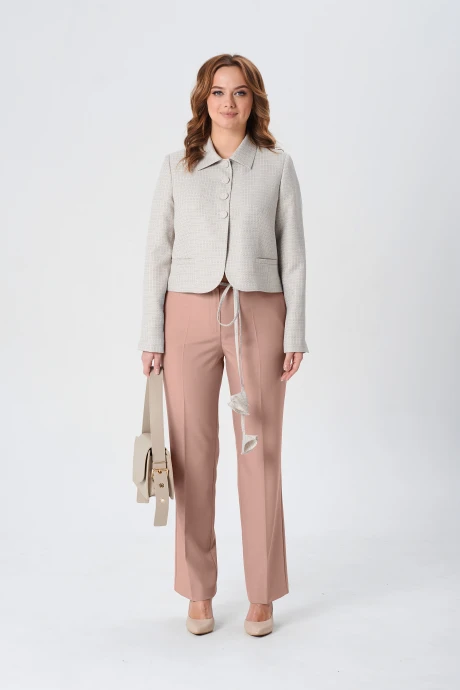 Брючный костюм Vilena Fashion 1059 бежевый+мокко двойка #1