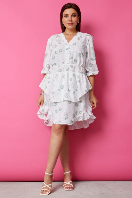 Платье BegiModa 1056 Шалфей на белом #1