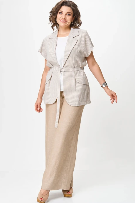 Брючный костюм Michel Chic 1429 бежевый белый полоска тройка #1