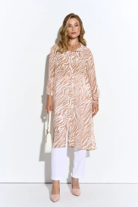 Брючный костюм *Распродажа TEZA 4376 бежевый+белый #1