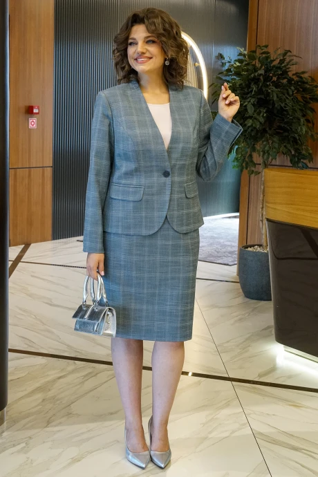 Юбочный костюм ALANI COLLECTION 2382 серо-голубая_клетка тройка #1