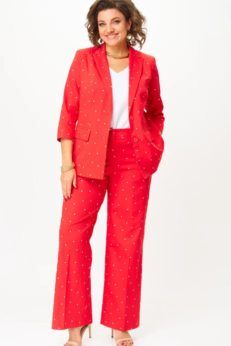 Брючный костюм БелЭльСтиль 412+601 красный горох двойка #1