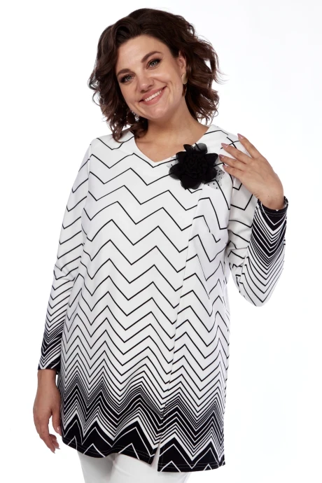 Блузка *Распродажа Abbi 4046 белая с черным принтом #1