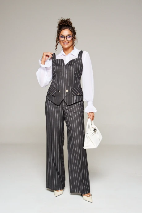 Брючный костюм Beautiful&Free 6367 полоска серо-белая тройка #1