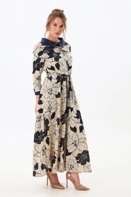 Платье NikVa 985-1 сине-песочные лилии #1