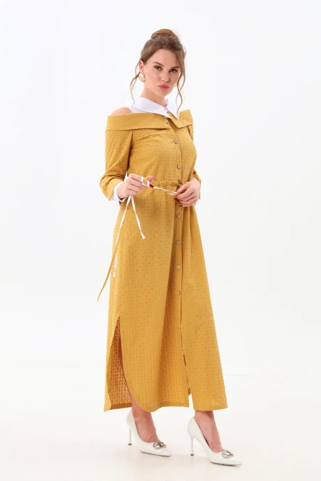 Платье NikVa 985-2 горчица и молоко #1