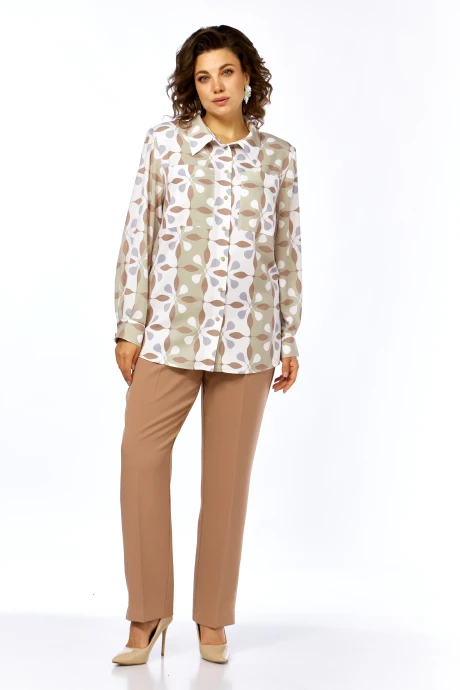 Брючный костюм Элль-стиль 2395 бежевый принт, брюкм капучино двойка #1