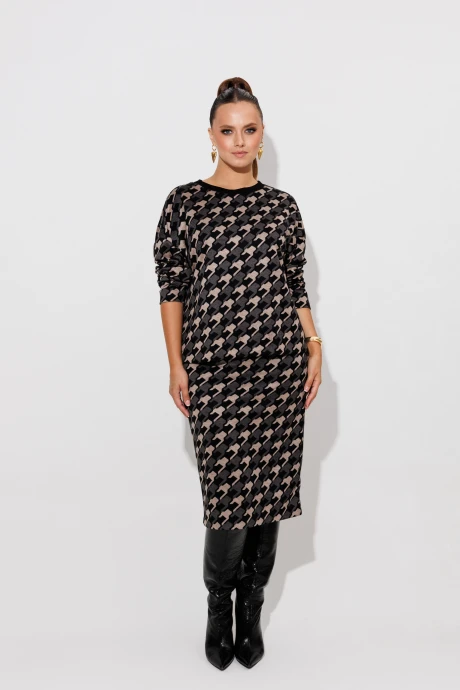 Юбочный костюм Галеан-стиль 990 двойка Чёрный с бежем гусьлапка #1