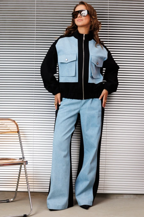 Брючный костюм INVITE 6109 черный/голубой джинс двойка #1