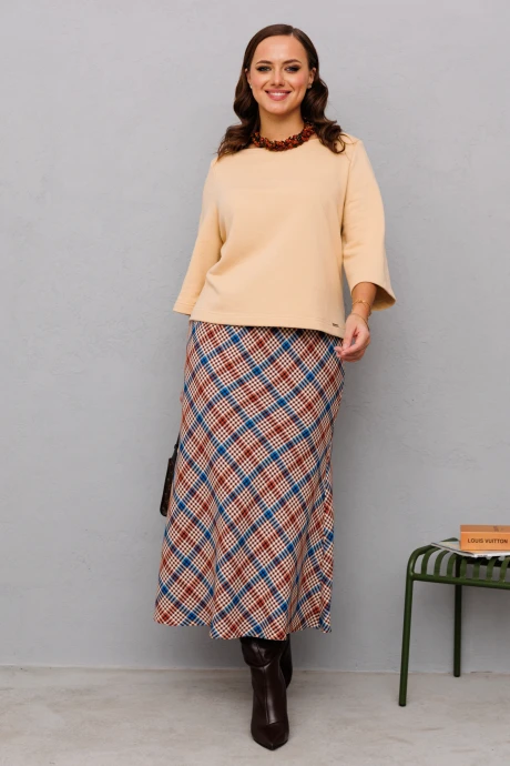 Юбочный костюм Anastasia 1174 слоновая кость/клетка двойка #1