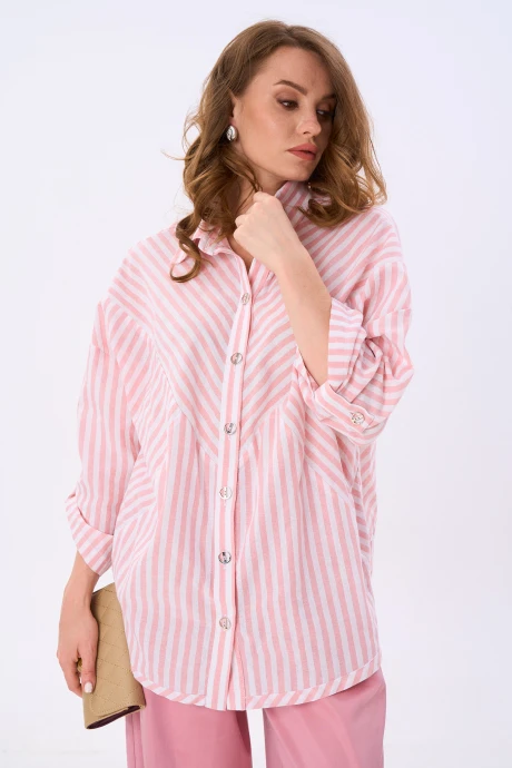 Рубашка NikVa 953-3 пудрово-молочные полосы #1