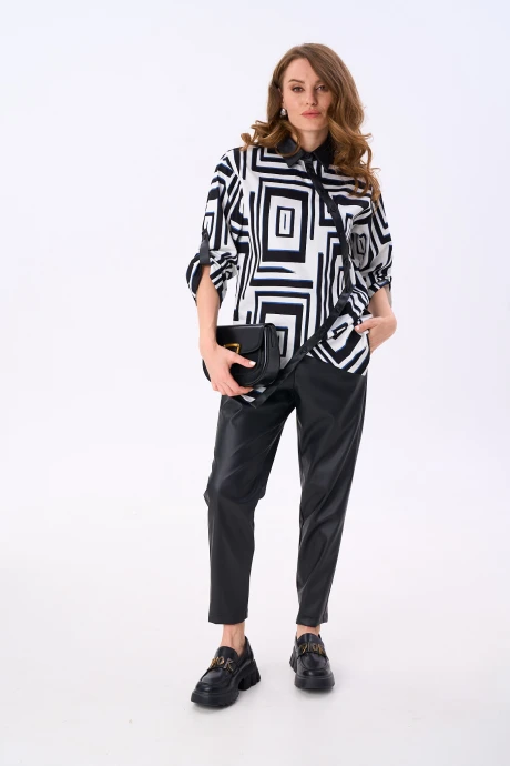 Брючный костюм NikVa 988-2 чёрно-белые ромбы и чёрный двойка #1