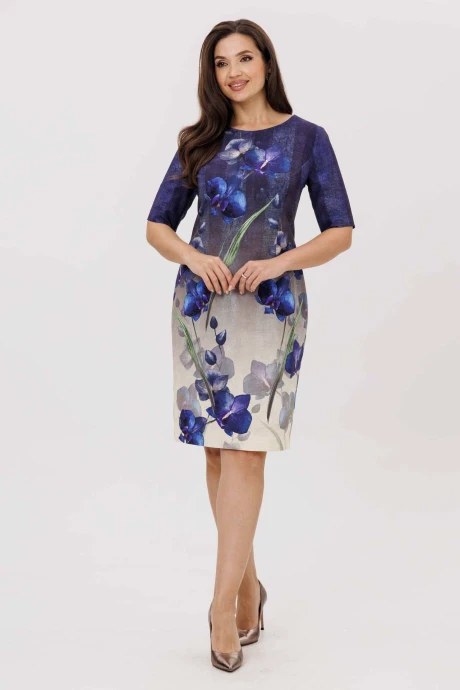 Платье MisLana 7281 синий/цветы #1