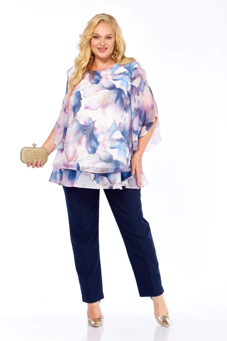 Брючный костюм Элль-стиль 2213/9 сирень_принт цветы #1