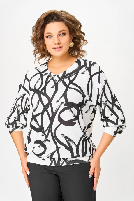 Джемпер (кофта) Swallow 865 Молочный_в_чёрный_принт #1