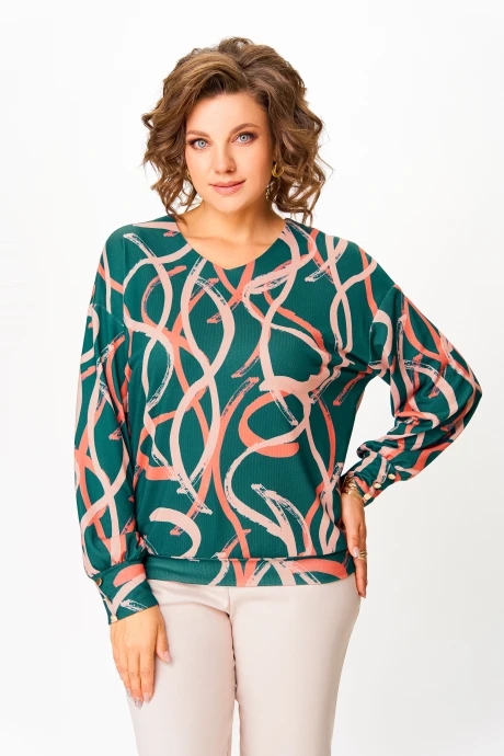 Джемпер (кофта) Swallow 865.1 Тёмно-изумрудный_в_бежево-коралловый_принт #1