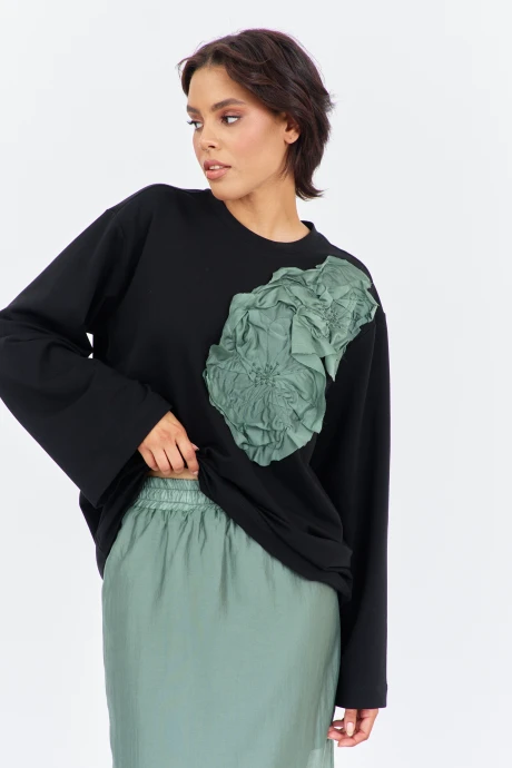 Джемпер (кофта) FLAIM 2023 черный+зеленый мох #1