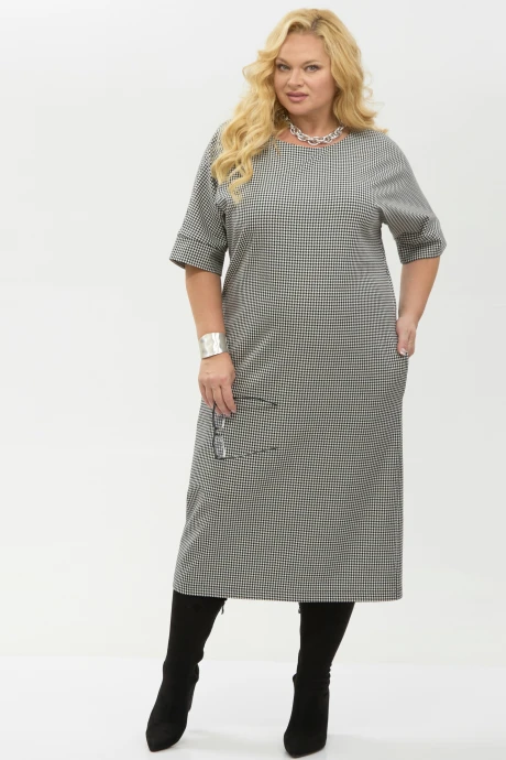 Платье YOUR SIZE 2264 Черно-белый в «гусиную лапку» #1