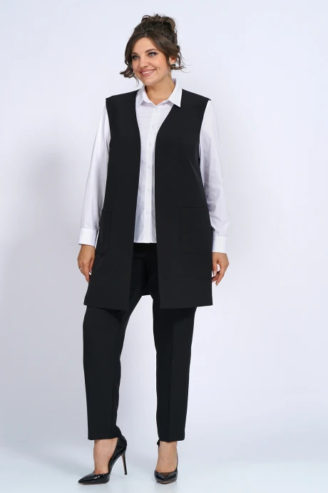 Брючный костюм ALANI COLLECTION 2149.1 черный жилет, брюки, белая блузка тройка #1