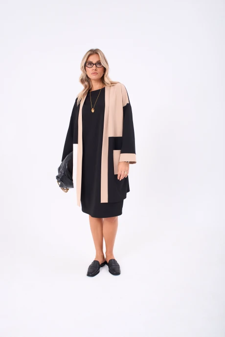 Костюм с платьем Anastasia 1276 черный/ черный+молочный+беж двойка #1