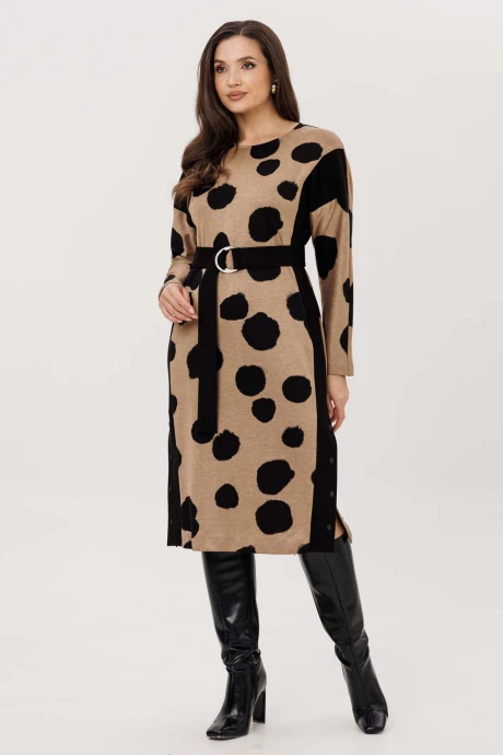 Платье MisLana 1238 бежевый с черными кругами #1