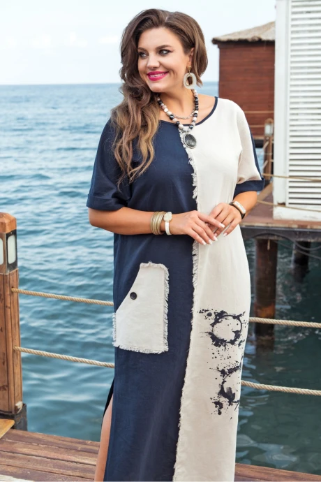 Платье Vittoria Queen 24873 бежевый_синий #1