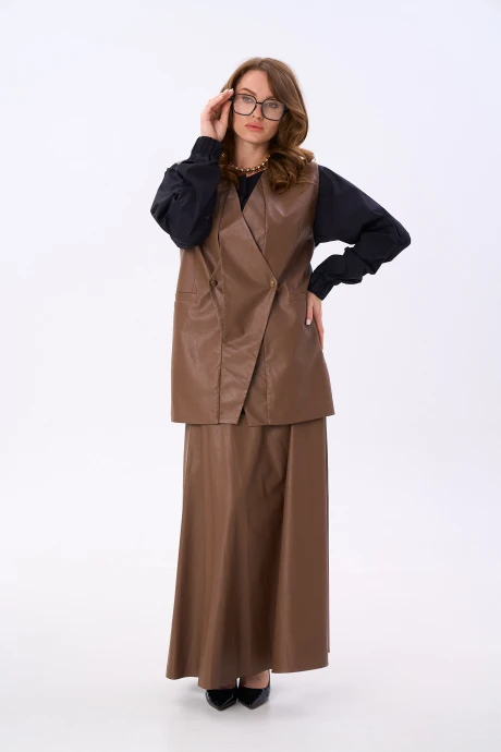 Юбочный костюм NikVa н741-3 шоколад двойка #1