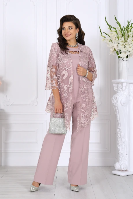 Брючный костюм Нинель Шик 6073 пудра тройка #1