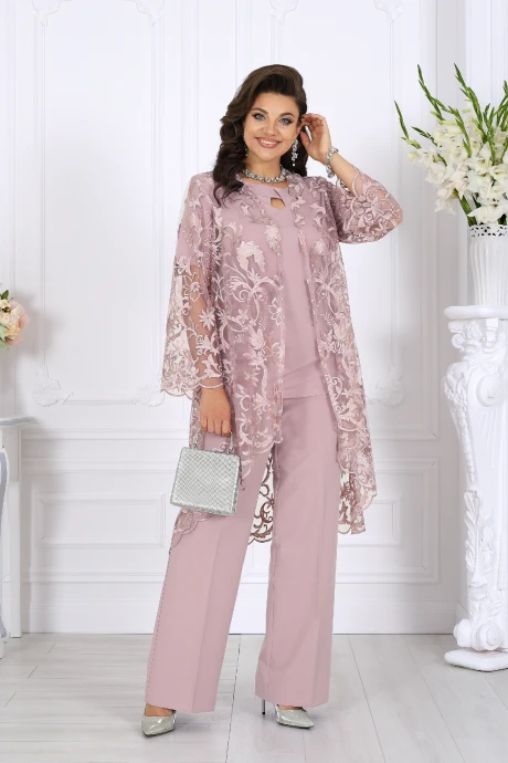 Брючный костюм Нинель Шик 6078 пудра тройка #1