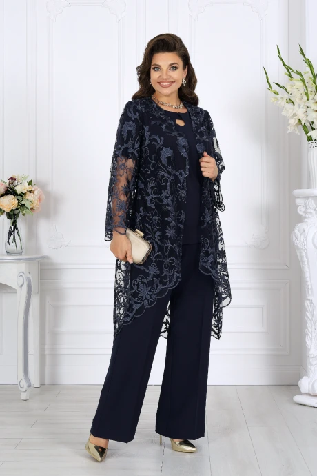 Брючный костюм Нинель Шик 6078 синий тройка #1
