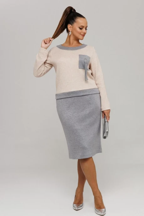 Юбочный костюм Галеан-стиль 993 Серый_с_бежем двойка #1