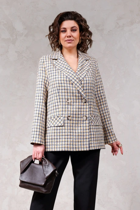 Жакет (пиджак) Erika 1658-2 горчично-серо-белый #1